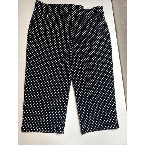 Chico's Black White Polka Dot Pull‎ On Cropped Pants Womens Stretch Size 12 - Picture 1 of 6